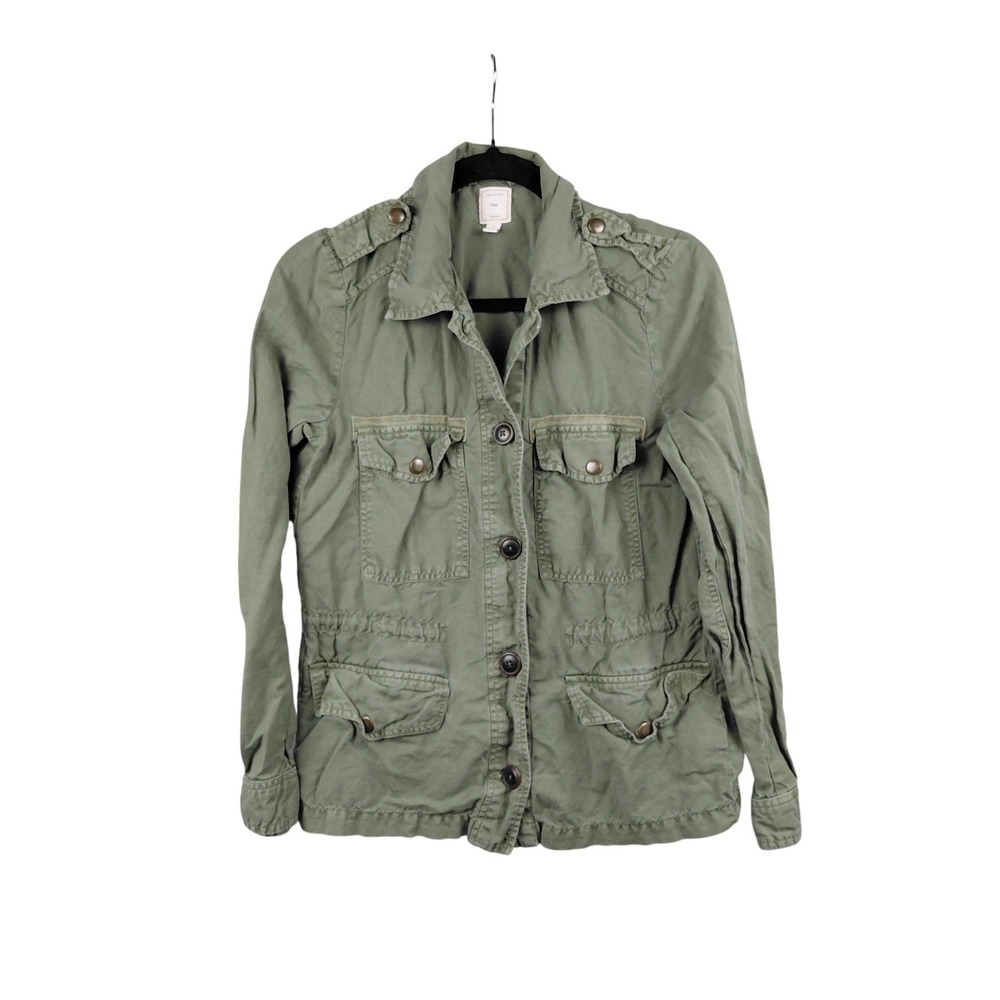Gap Womens Green Utility Jacket Linen Cotton‎ Blend Button Front Pockets Size S
